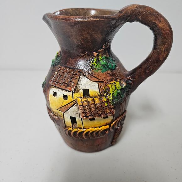 Set of 2 Handcrafted Guatamalan Vases with Three Dimensional Houses